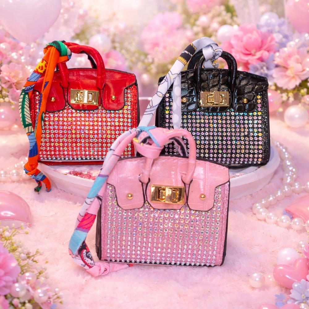 Glamorous Rhinestone Mini Handbag Bag Charms- Red, Pink, Black ❤️🩷🖤 - Picture 14 of 16